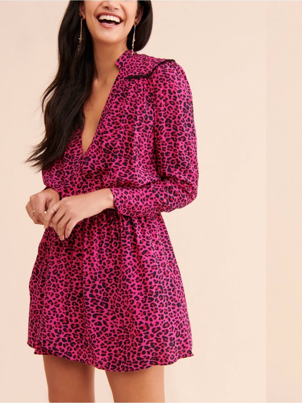 Zadig & Voltaire Reveal Leopard Mini Dress Size Medium Surplice Elastic Waist